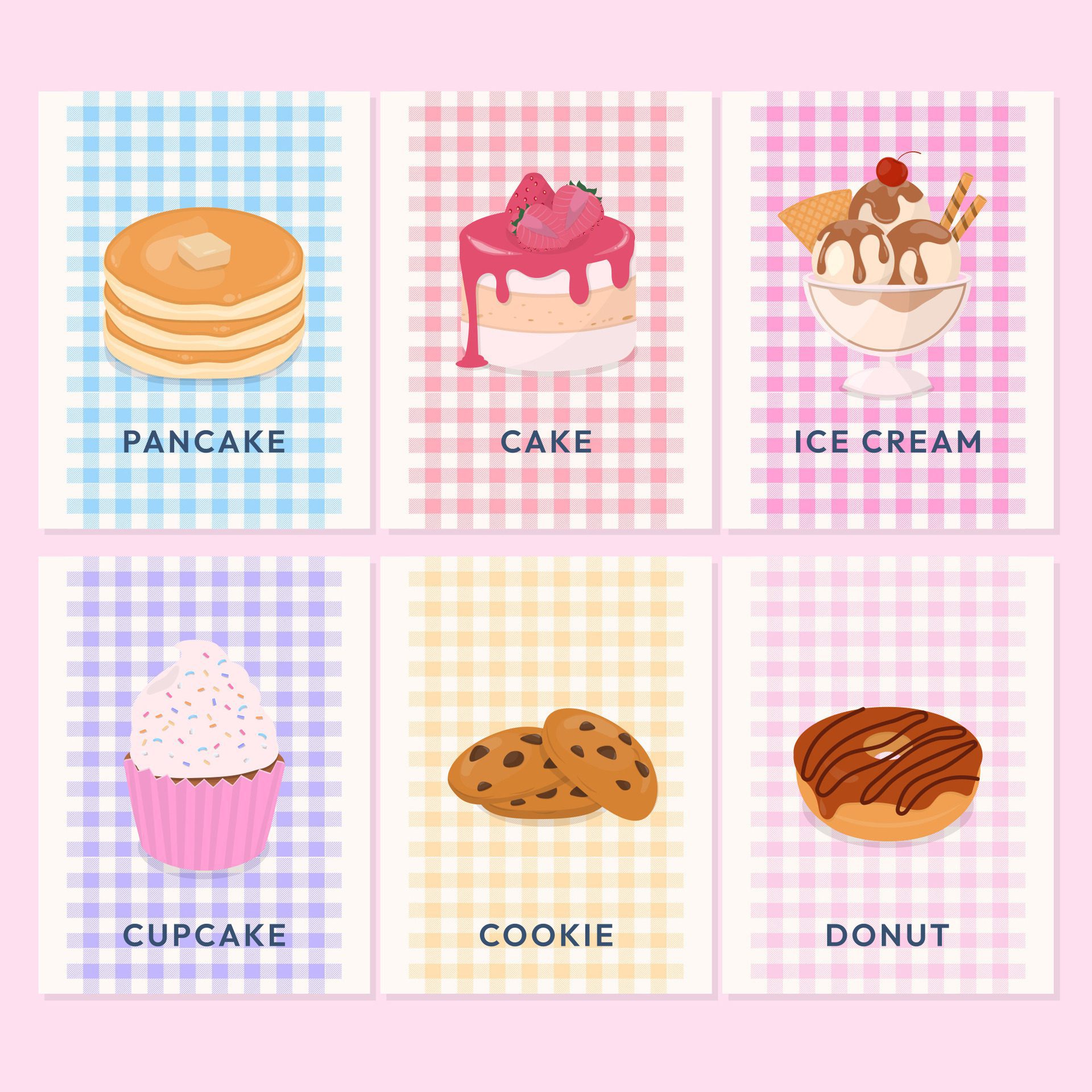 Bakery label collection with pastel checkered pattern Free Vector