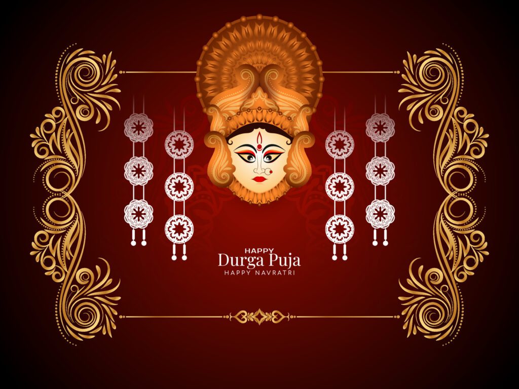 Religious Durga Puja and Happy navratri Indian festival celebration background design Free Vector