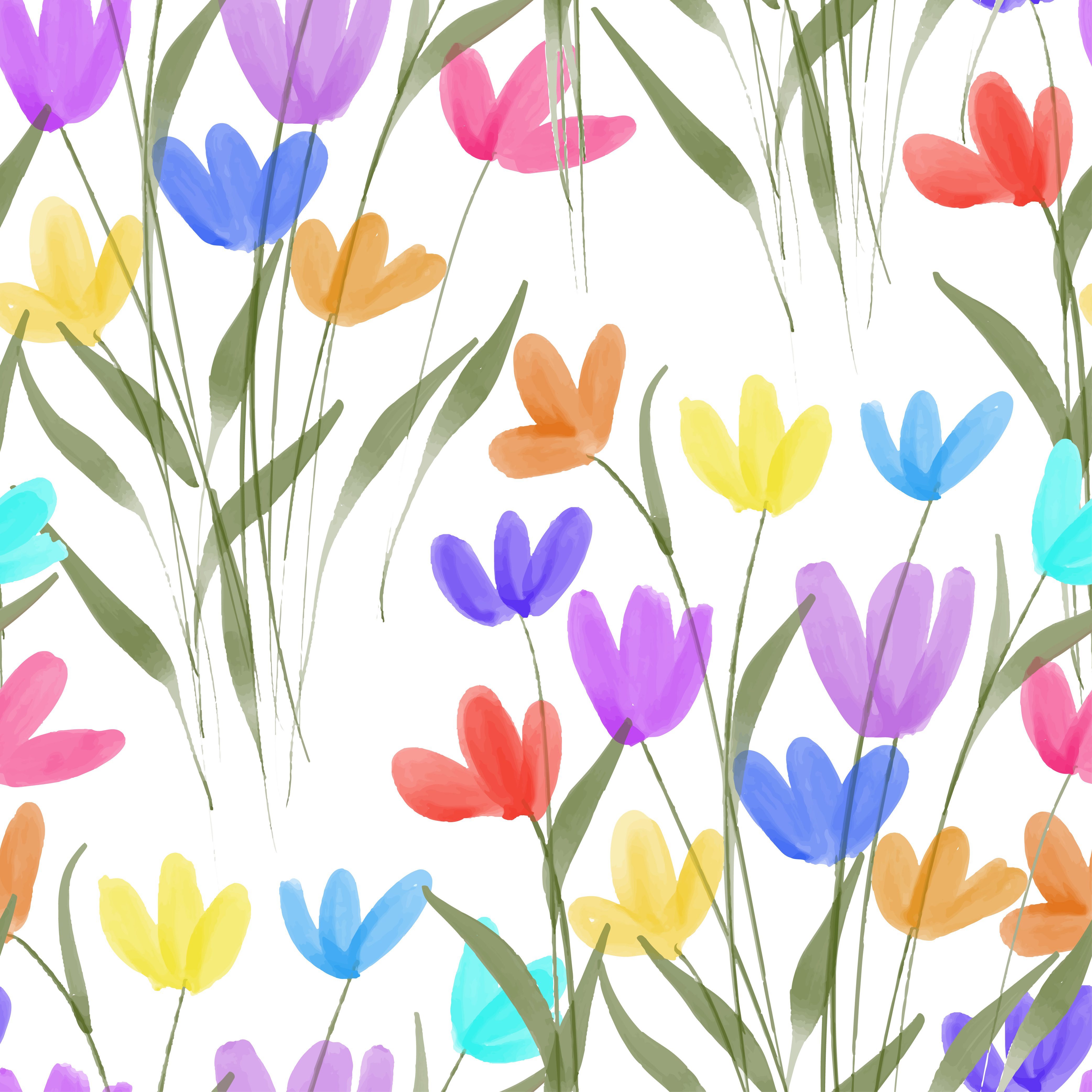 Colorful floral and leaf watercolor seamless pattern Free Vector