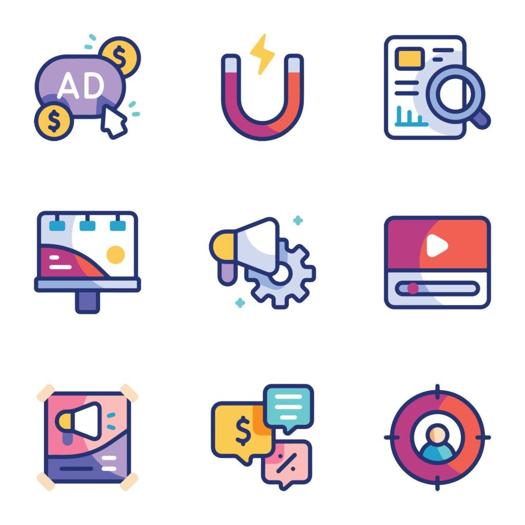 A set of marketing icons in a trendy linear style Stock Free