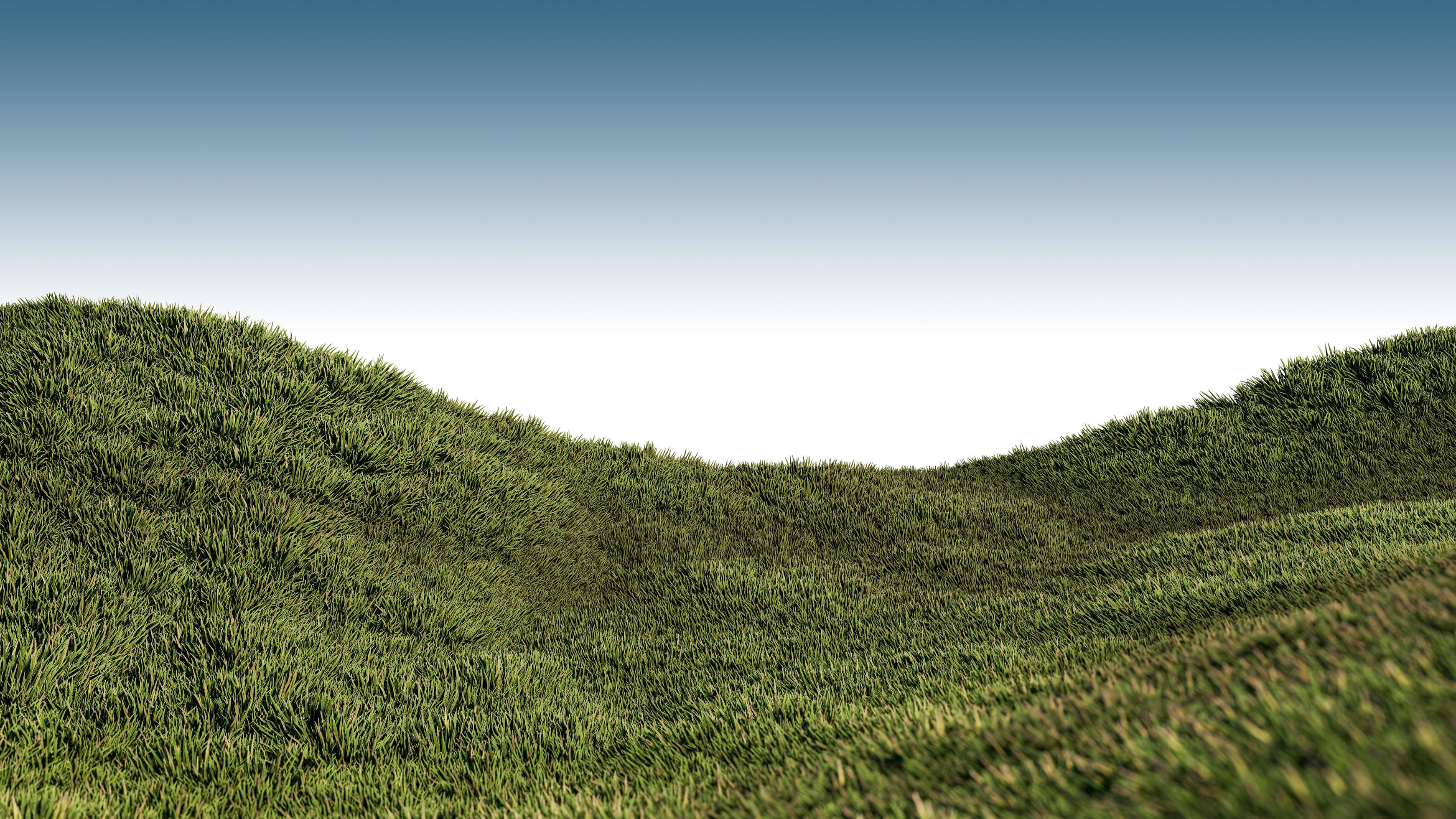 A 3d rendering image of grassed hill nature scenery Stock Free