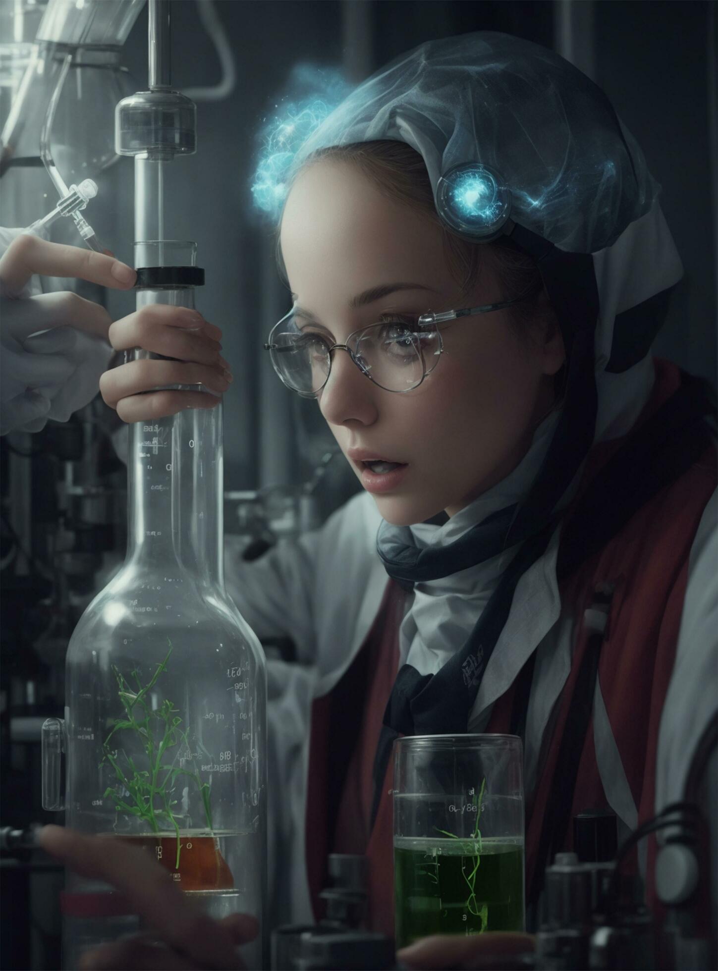 AI generated Attractive blonde scientist working in laboratory. Science, chemistry and technology. Stock Free