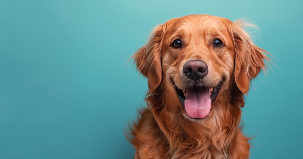 Golden Retriever Dog Smiling Against Blue Background Stock Free