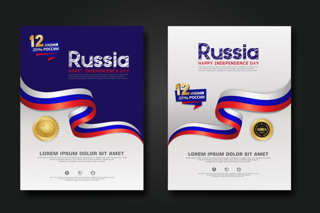 Set poster design Russia happy Independence Day background template Free Vector