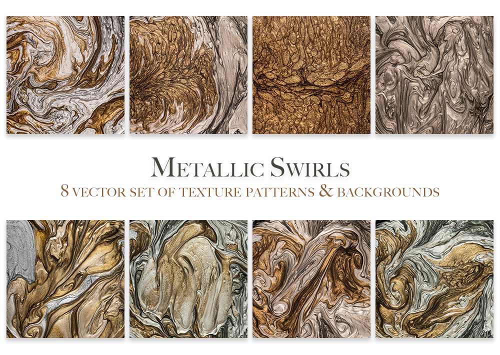 Metallic Swirls Set of 8 Texture Patterns Free Vector