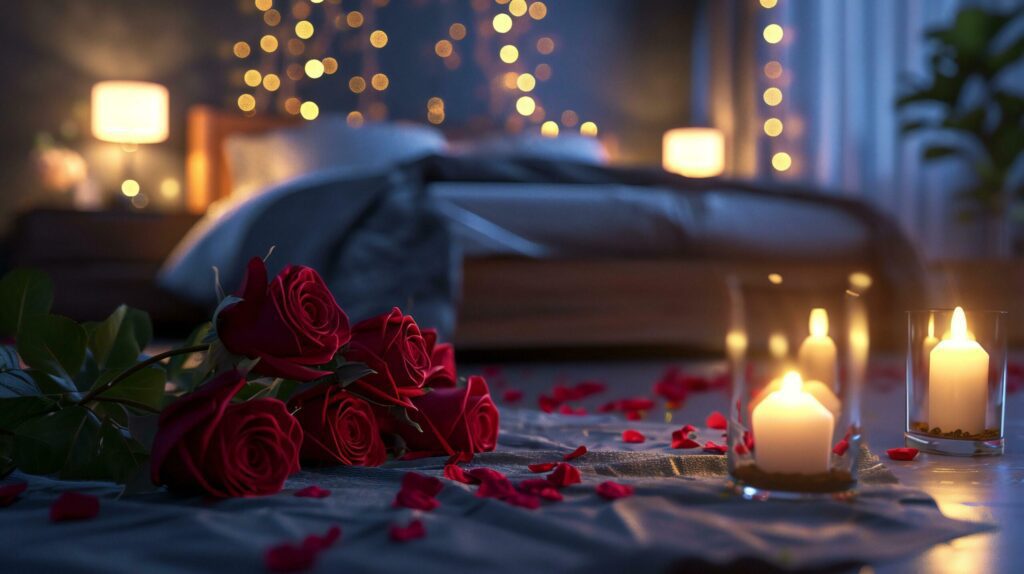 Twinkling Lights and Roses Bedroom Serenity Free Photo