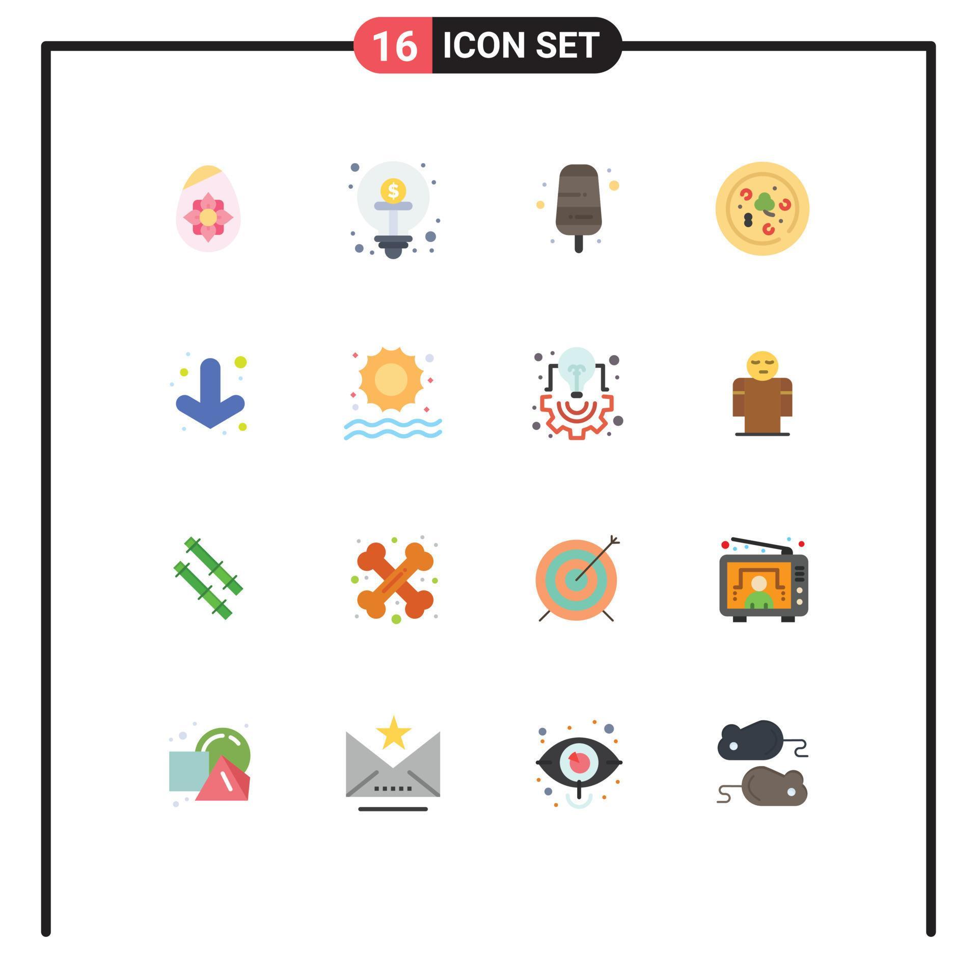 Set of 16 Modern UI Icons Symbols Signs for full arrow idea drink pizza Editable Pack of Creative Vector Design Elements Stock Free