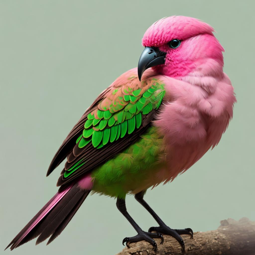 Pink and green bird by @ai_generated