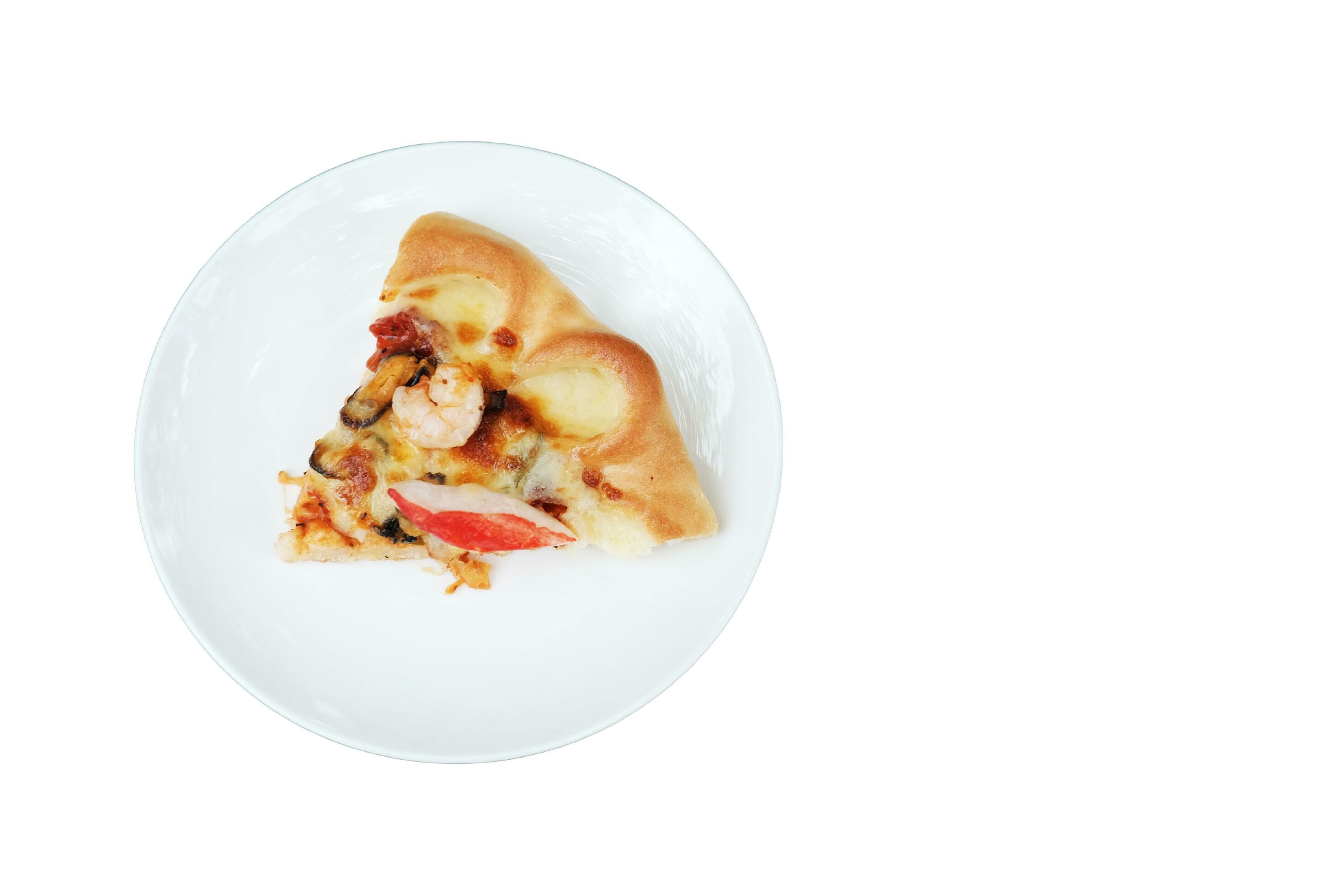 Delicious Italian food Sliced of Pizza on White dish and isolated on white background. Stock Free