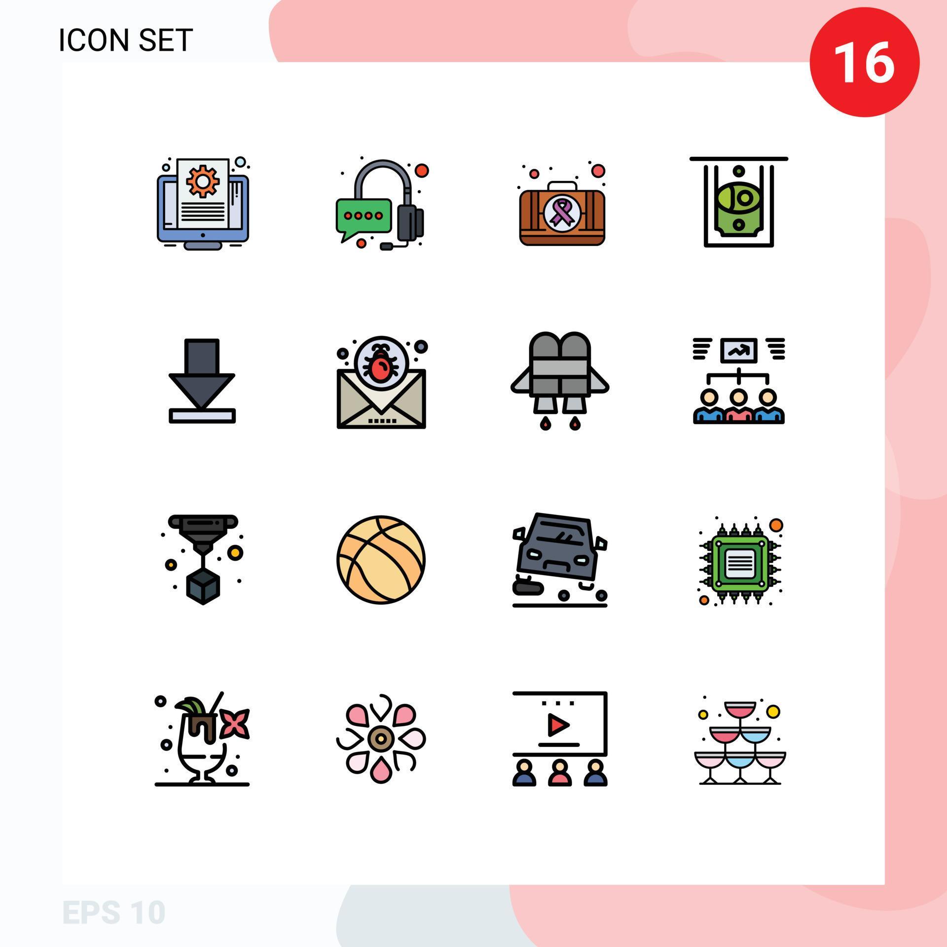 Set of 16 Modern UI Icons Symbols Signs for attack dawn kit arrow cash Editable Creative Vector Design Elements Stock Free