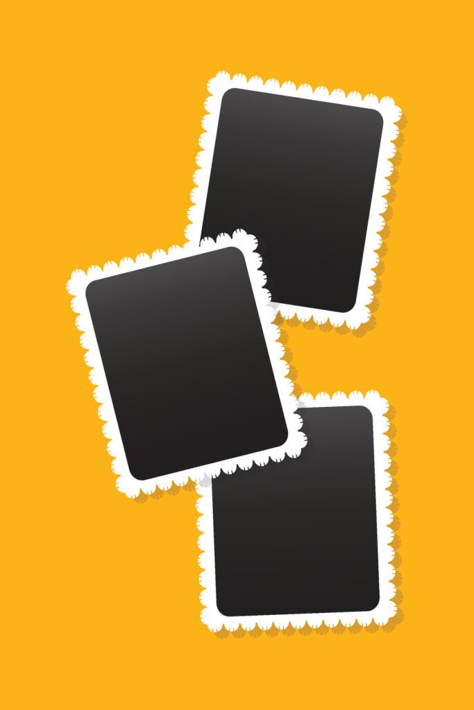 photo frames on yellow background Free Vector