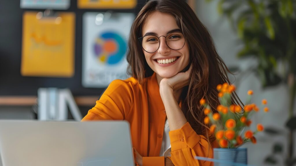 Cheerful Young Professional Diligently Working on Business Report in Cozy Office Setting Stock Free