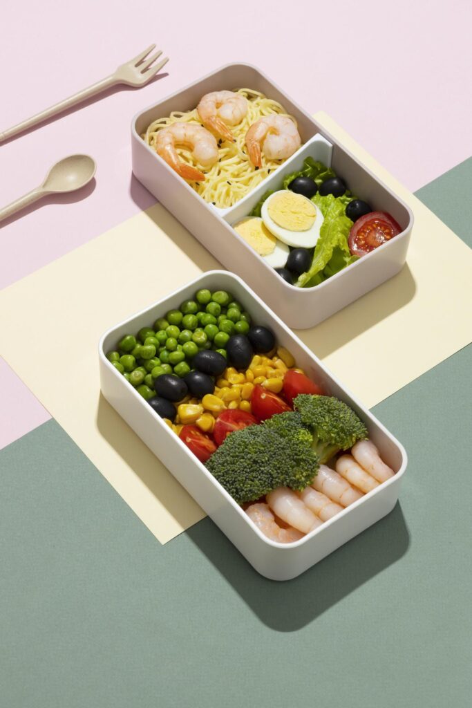 Top view composition food Japanese bento box Stock Free