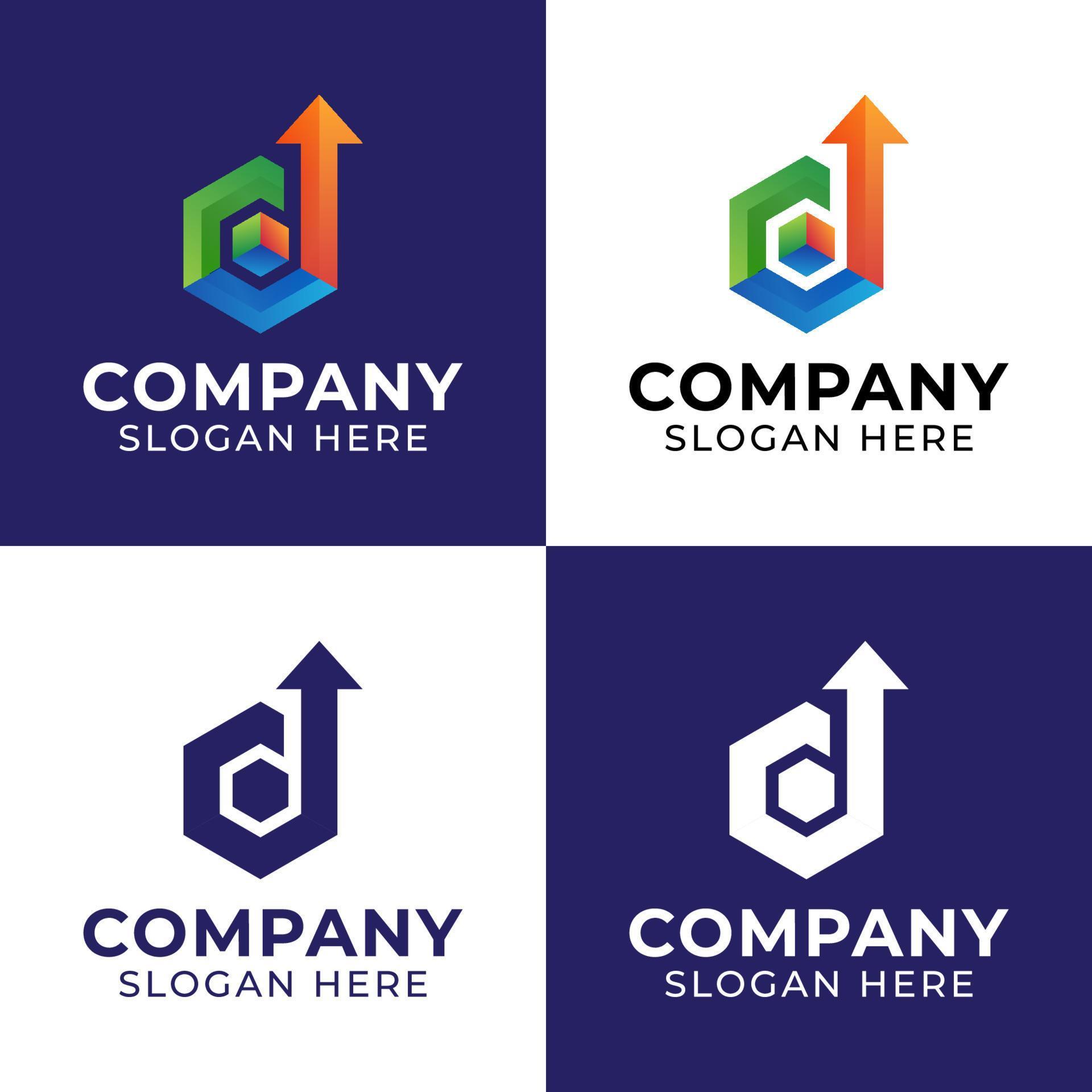 letter d arrow upper logos with cube box hexagonal shapes digital logo inspirations for delivery package or logistic Stock Free