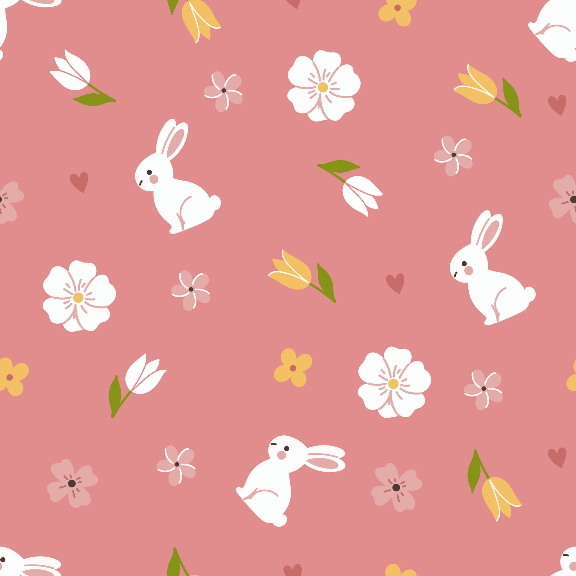 Simple spring seamless pattern with bunnies and flowers. graphics Free Vector