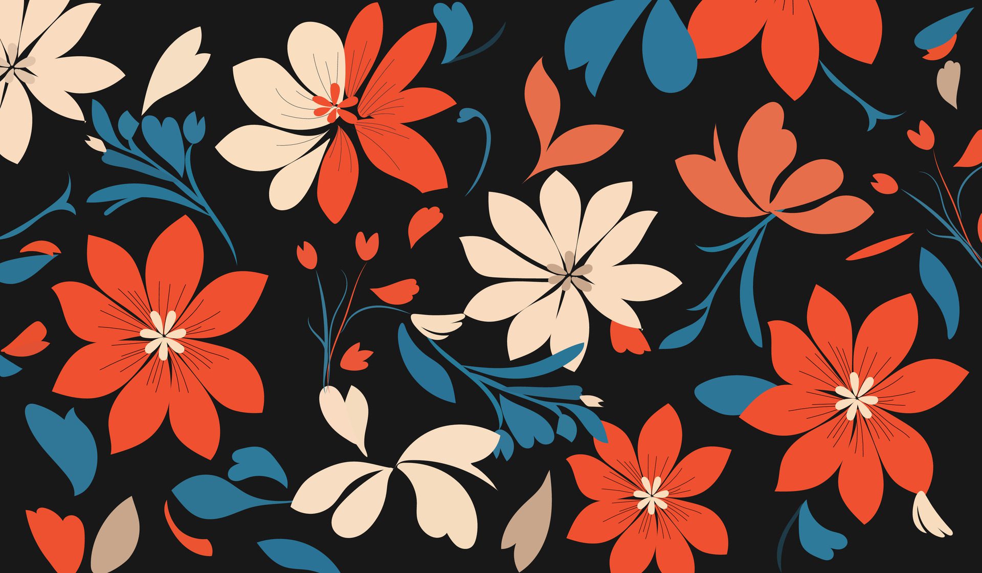 Orange and cream flower pattern Free Vector