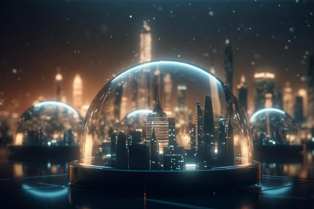 The Metropolis Within A Futuristic City Inside a Glass Dome Stock Free