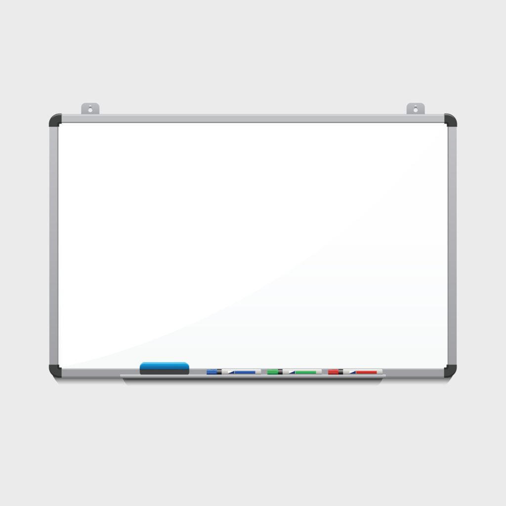 whiteboard with markers and pens on a white background Free Vector