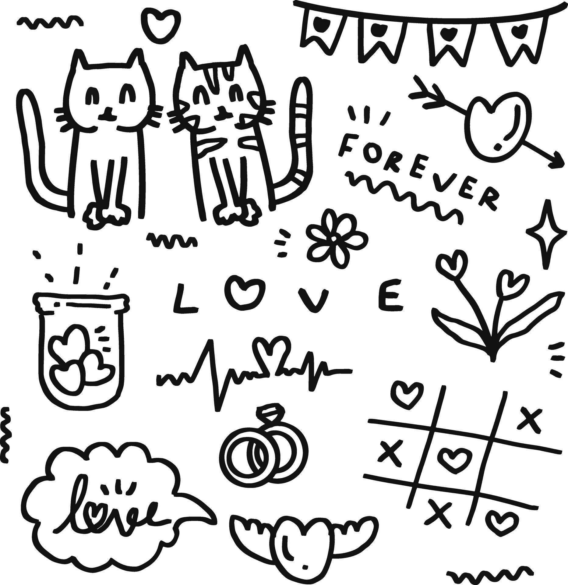 hand drawn cute doodle for valentine Free Vector