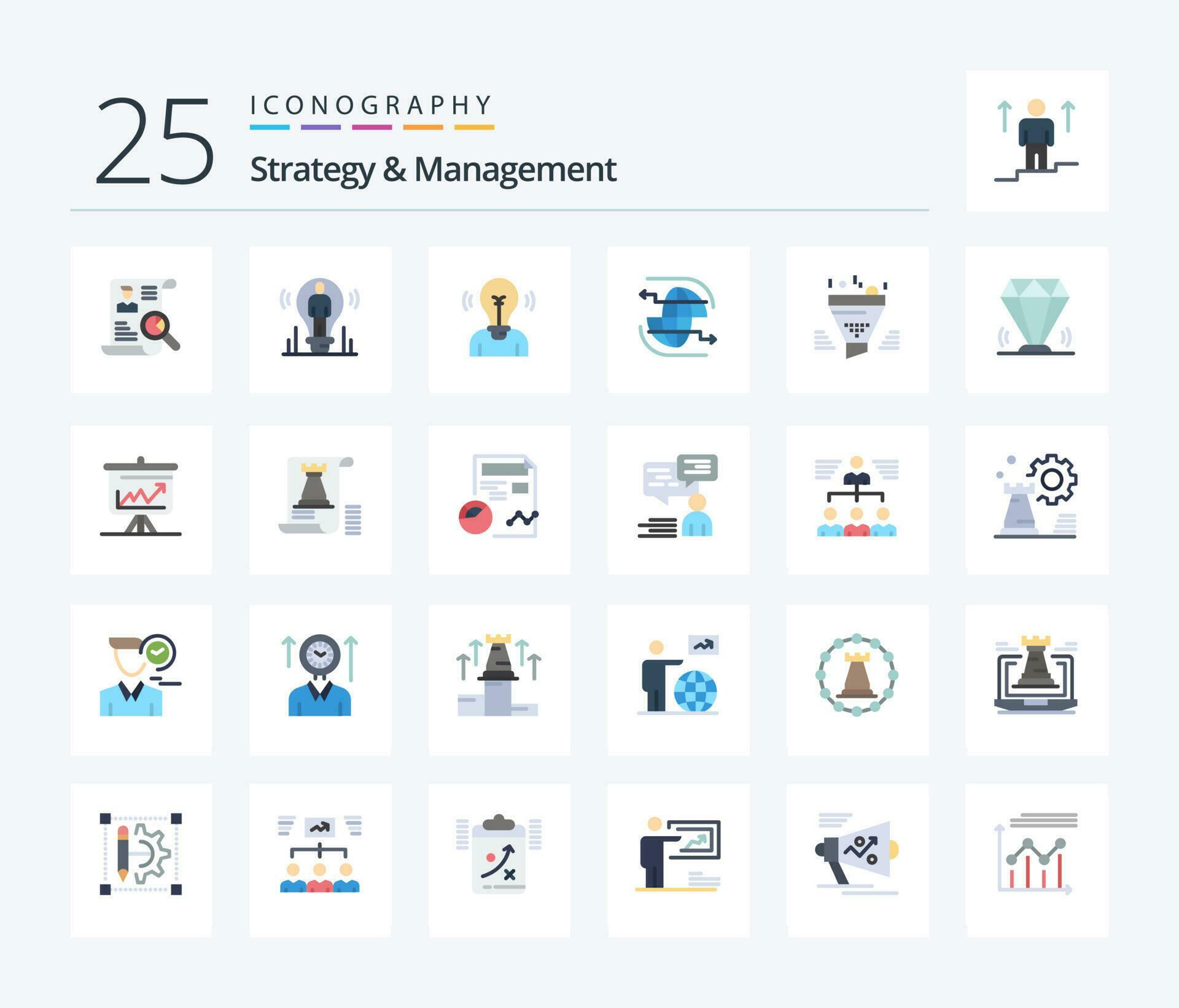 Strategy And Management 25 Flat Color icon pack including sort. filter. person. arrow. internet Stock Free