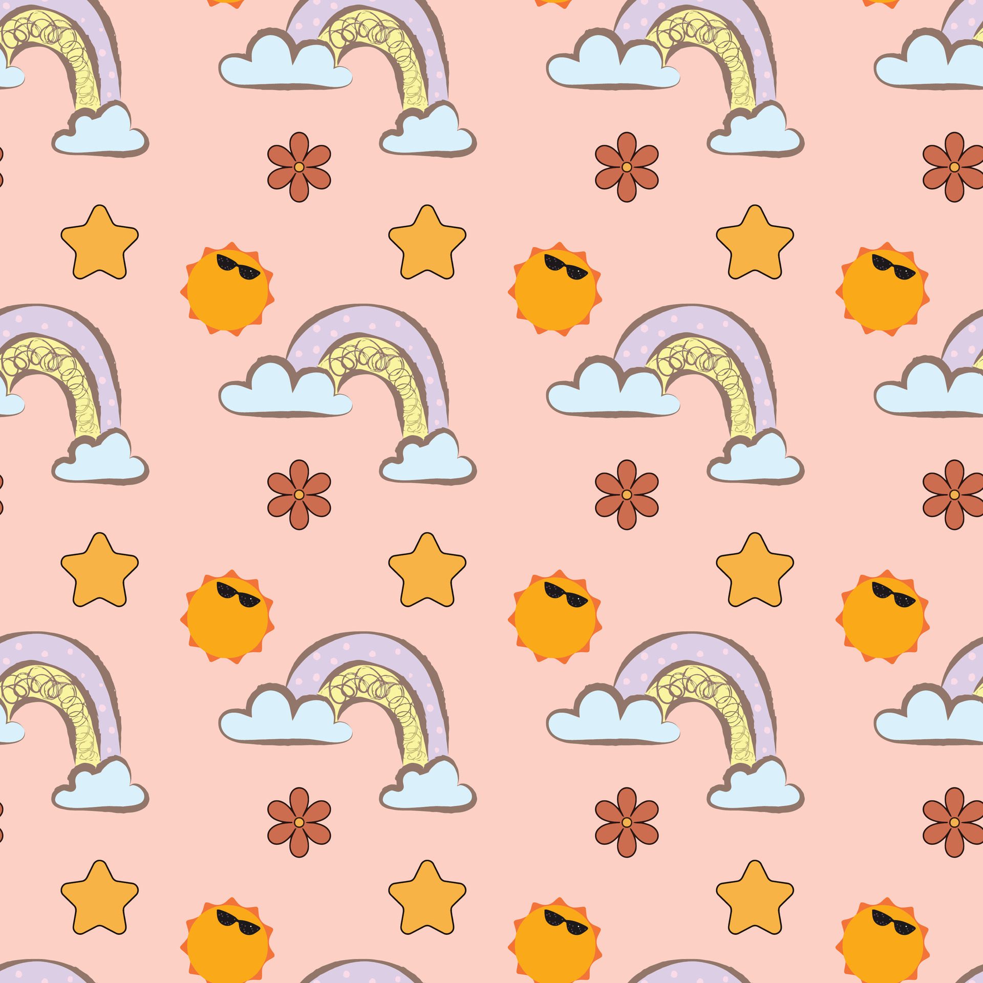 Rainbow-Dreams Seamless Pattern Design Free Vector