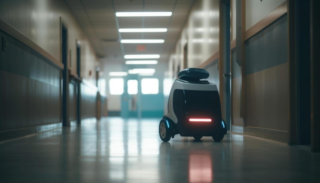 Modern car driving through empty underground corridor, blurred motion generated by AI Stock Free