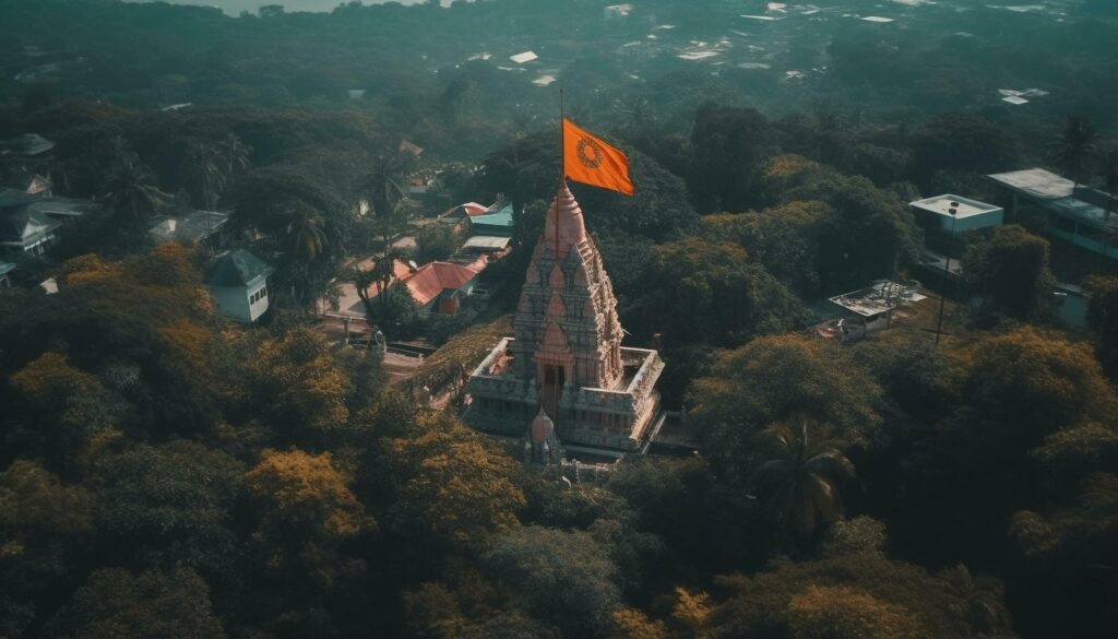 Aerial view of ancient pagoda at dusk generated by AI Stock Free