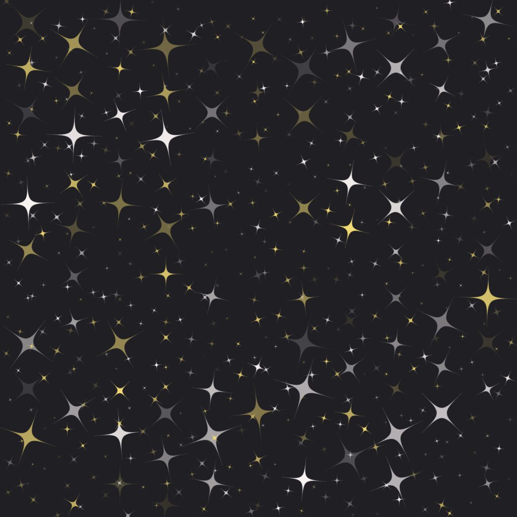 Random white gold color twinkle glitter star seamless pattern on dark night sky background. Template for festive decoration elements. Free Vector