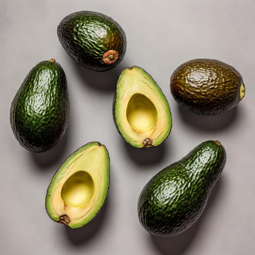 Six ripe avocados on by @ai_generated