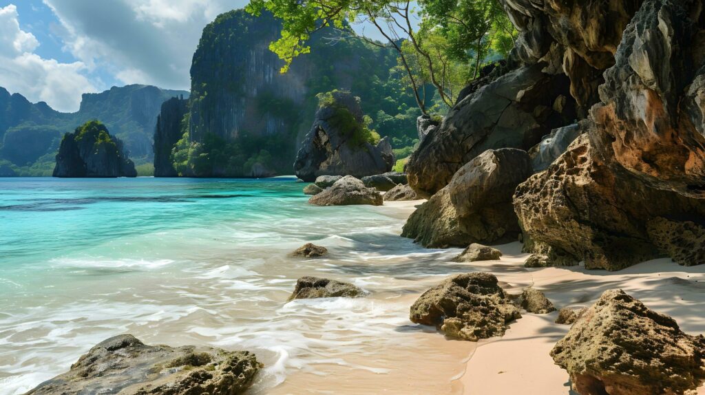 Secluded Shoreline with Crystal Clear Waters Free Photo