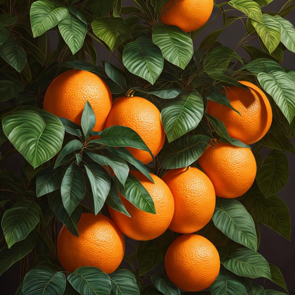 Oranges surrounded by plants, by @ai_generated