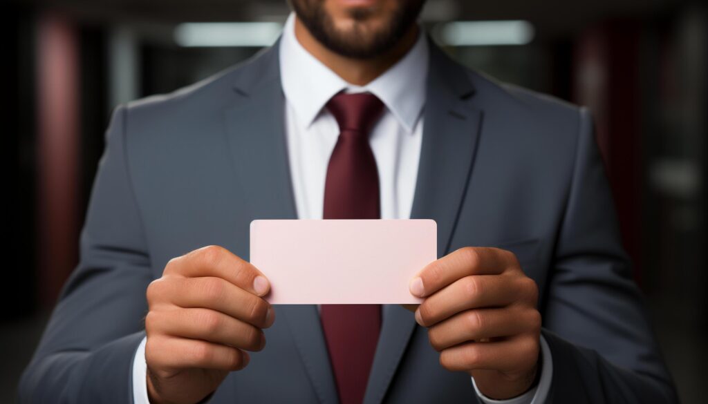 AI generated Confident businessman holding business card, showing success in corporate world generated by AI Stock Free