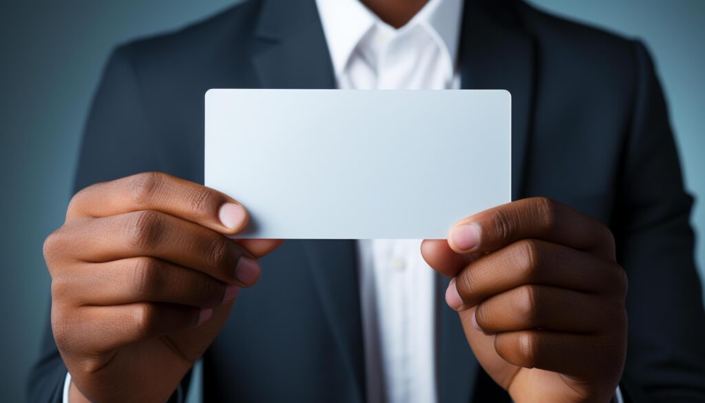 AI generated Successful businessman showing empty business card in close up studio shot generated by AI Stock Free