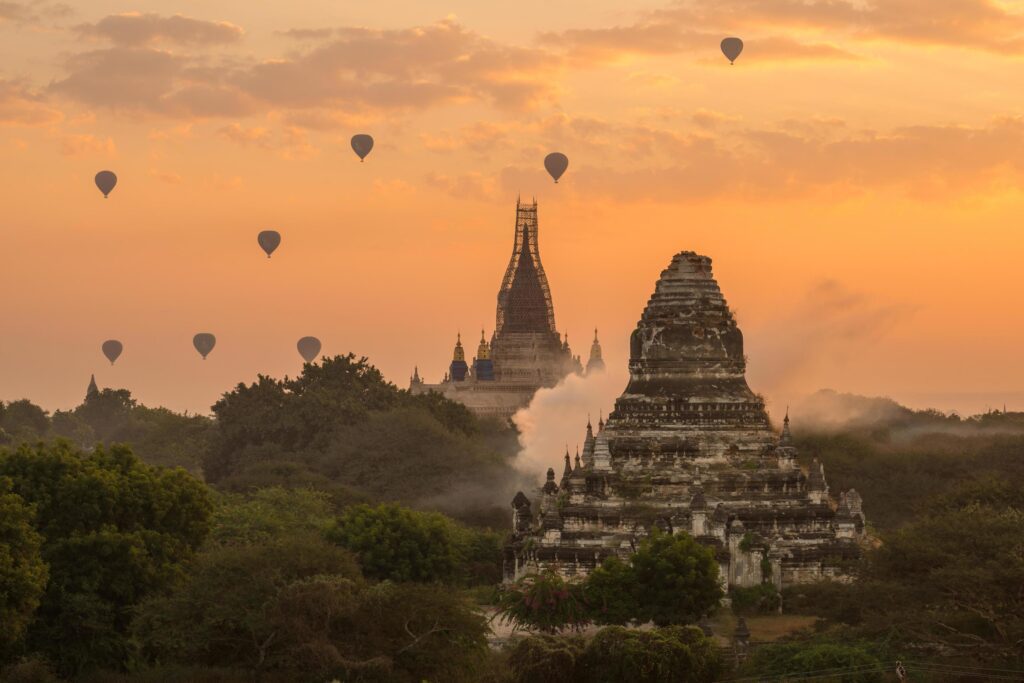 Ananda temple in Bagan repairing after damaged caused by big earthquakes in Myanmar. Stock Free