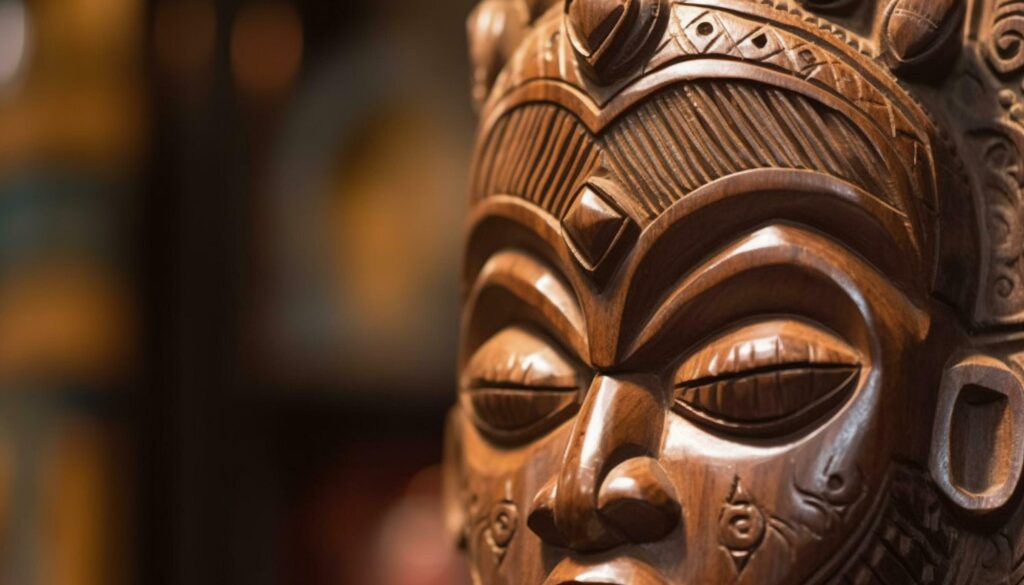 Ancient African mask sculpture, symbol of indigenous spirituality and tradition generated by AI Stock Free