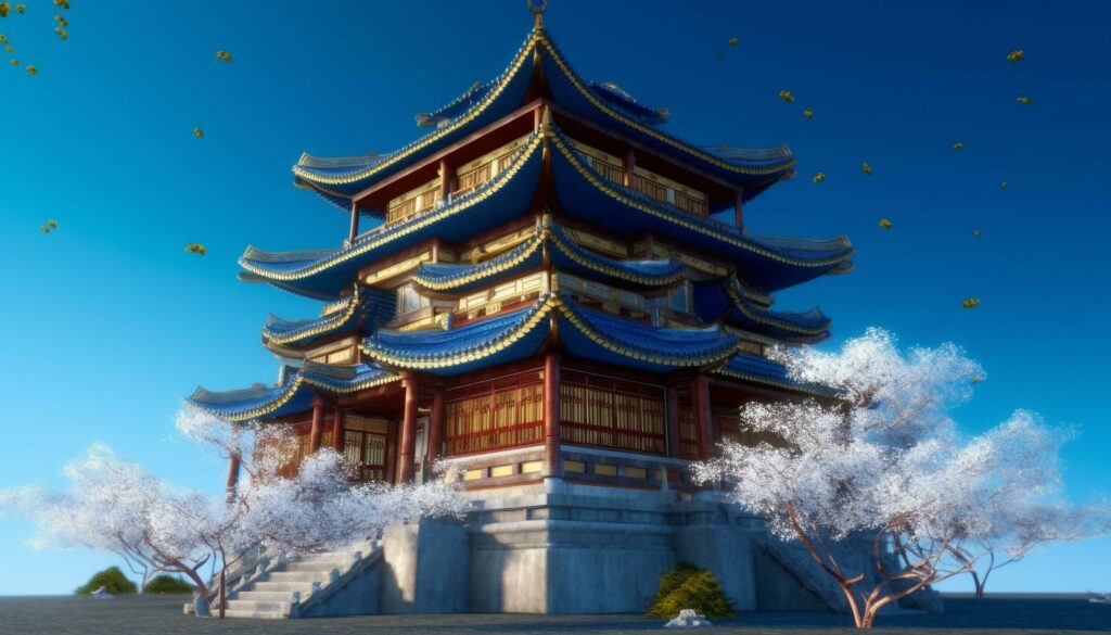 Ancient pagoda in Beijing, symbol of Chinese culture and history generated by AI Stock Free