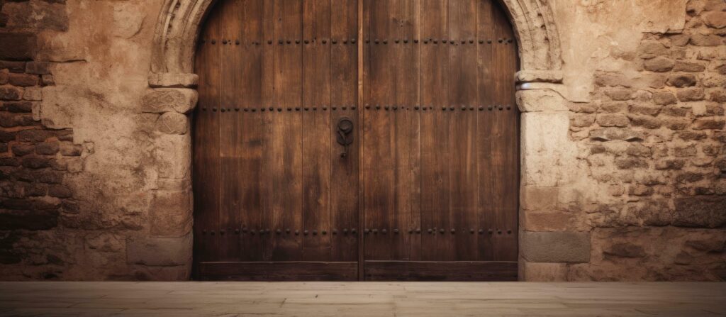 Antique door made of brown wood Stock Free