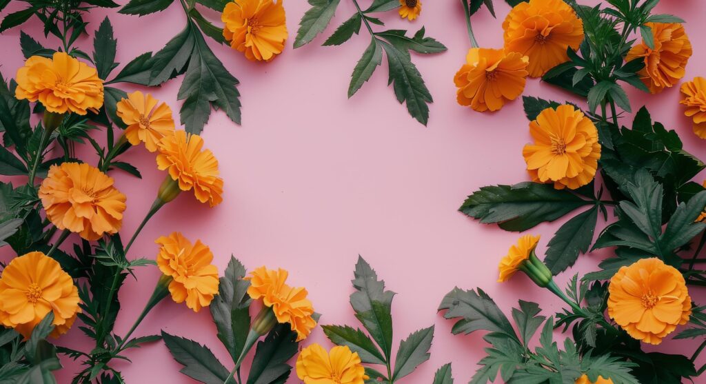 Arrangement of Orange Flowers on Pink Background Stock Free