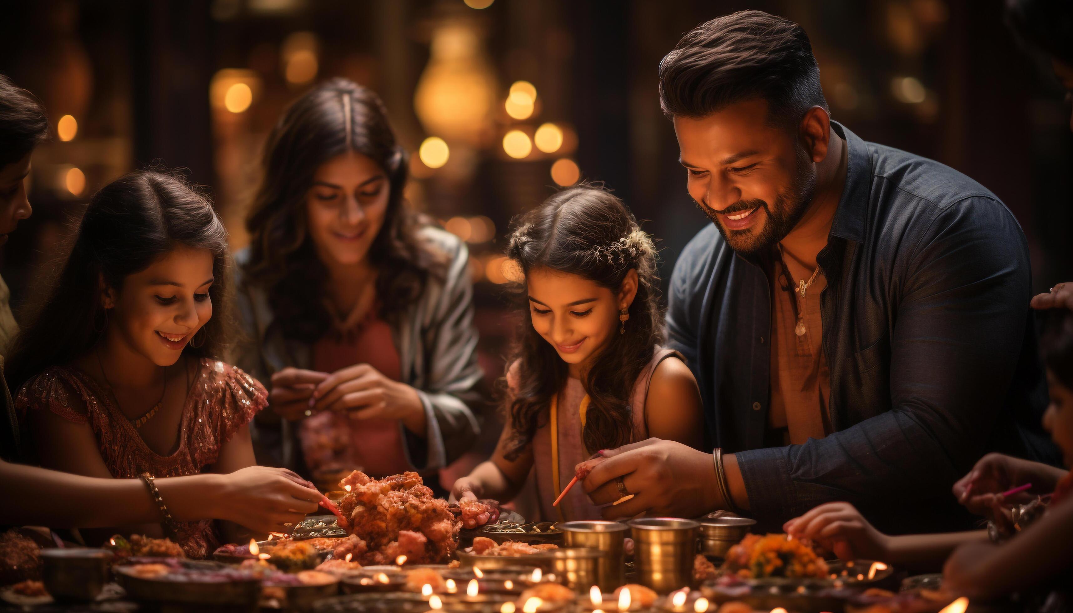 AI generated A joyful family gathering, enjoying food and togetherness outdoors generated by AI Stock Free