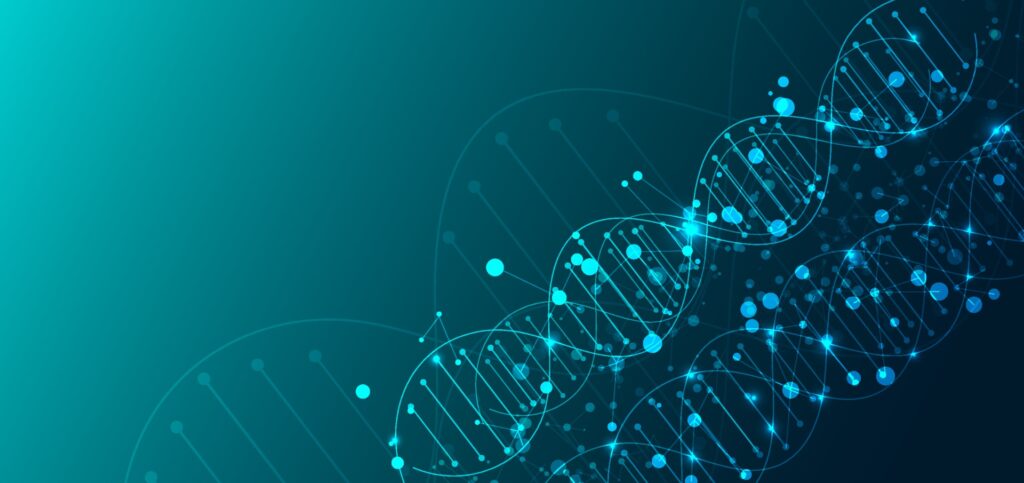 Template for science and technology concept or banner with a DNA molecules. Free Vector