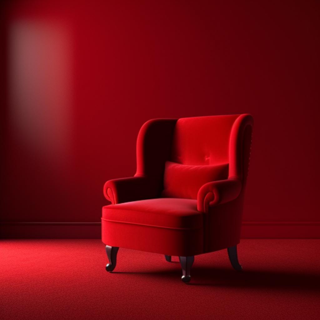 Red velvet chair, background by @ai_generated