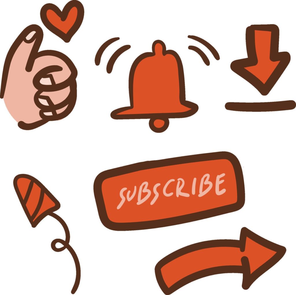 Cute Icon Set for Channel, Subscribe, Like, Comment, Download, Share, Bell Notification Stock Free