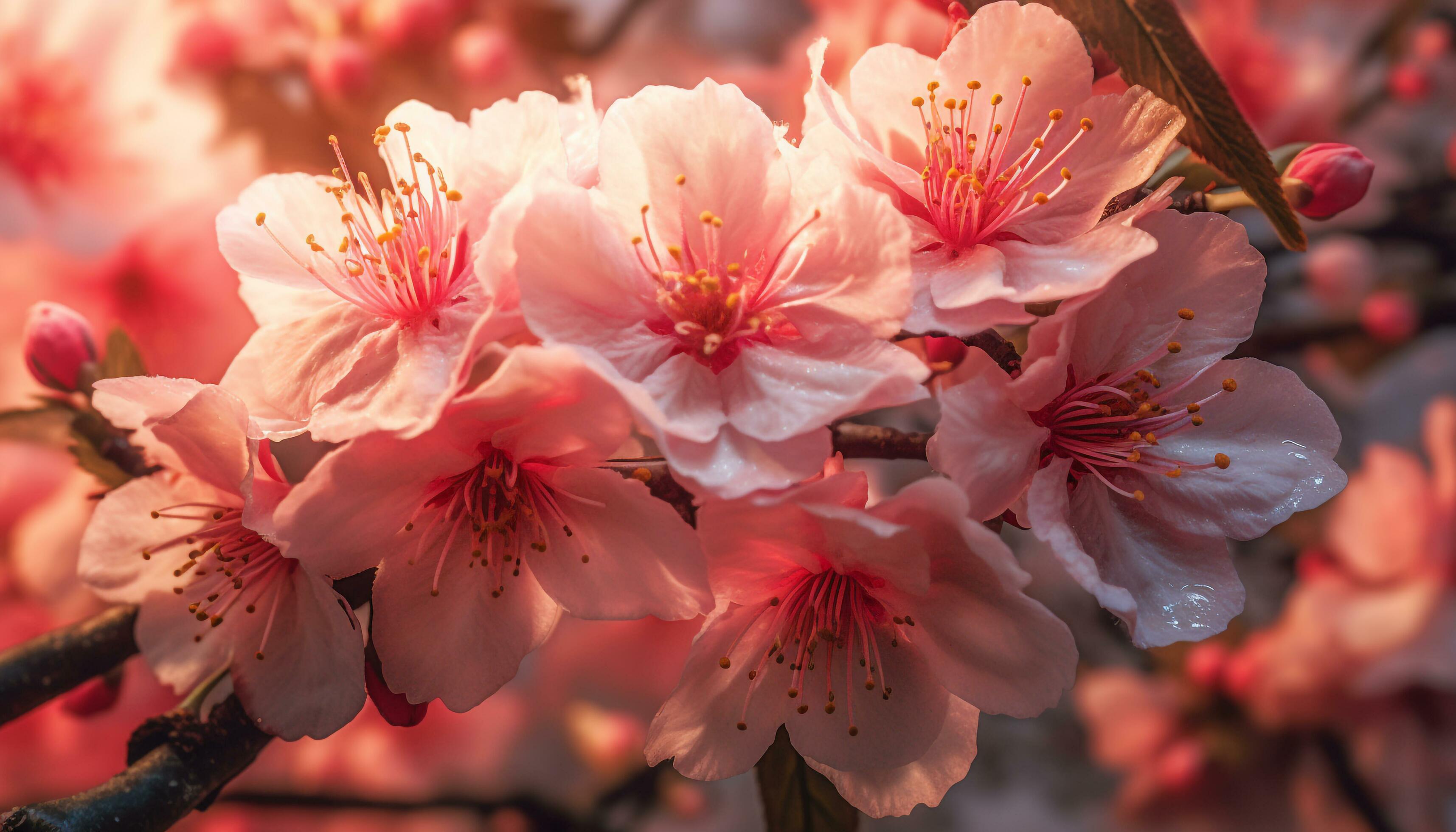 Flower blossom, pink beauty in nature, vibrant cherry blossom, romantic Japanese culture generated by AI Stock Free