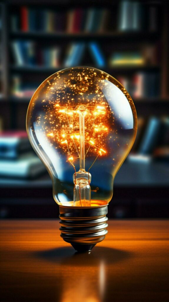 Bright intellect Light bulb, book unite, portraying innovative ideas sparked by education Vertical Mobile Wallpaper AI Generated Stock Free