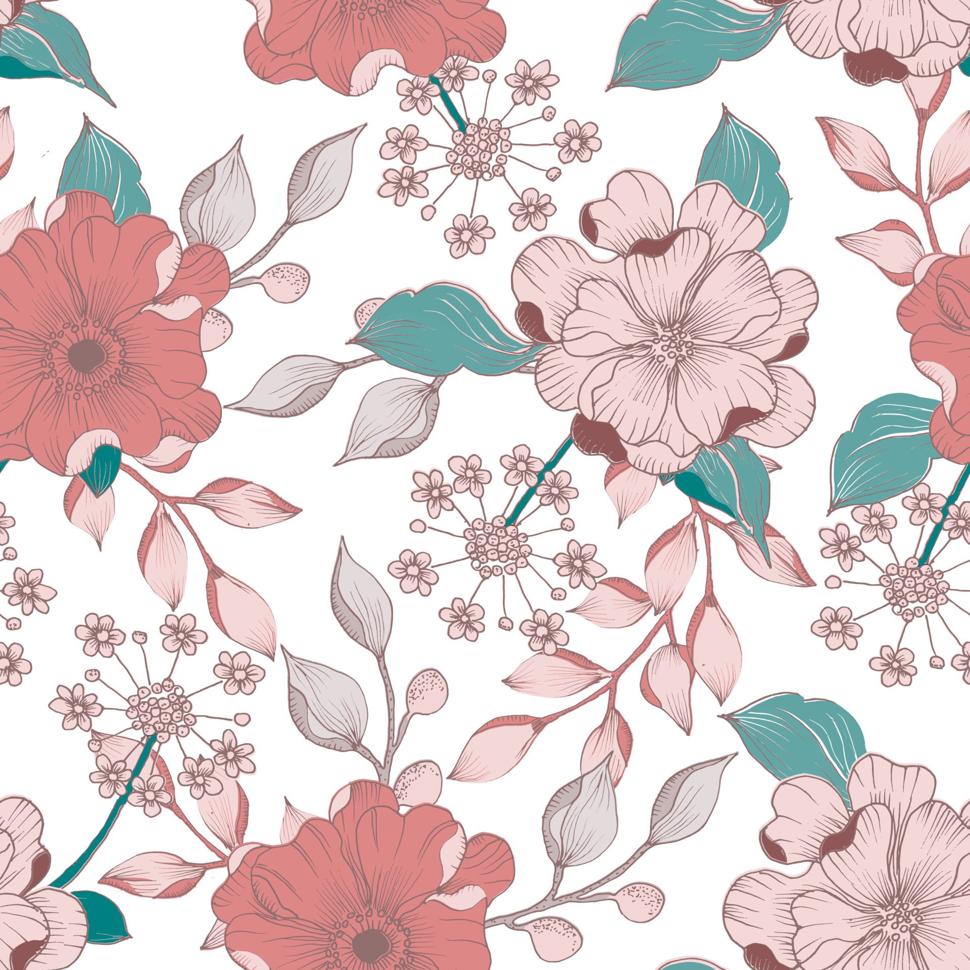 Hand Drawn Anemone Seamless Pattern for Fabric Free Vector and Free SVG