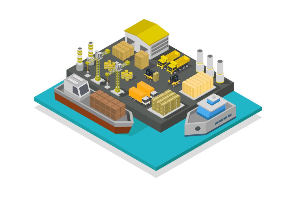 Isometric seaport on white background Free Vector