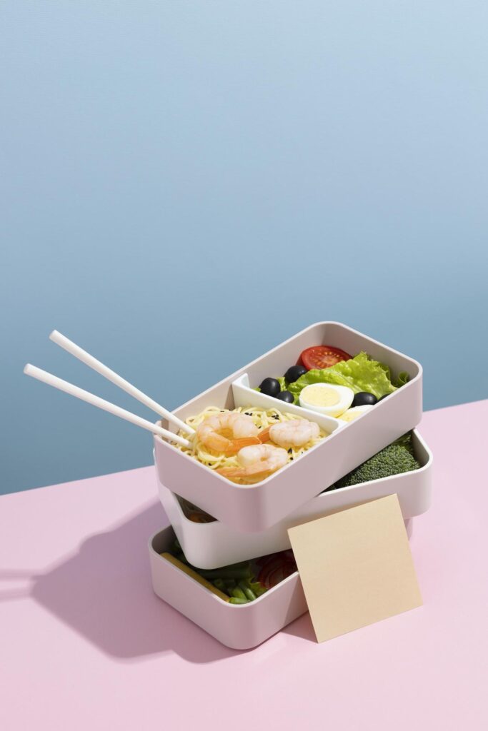 Top view composition food Japanese bento box Stock Free