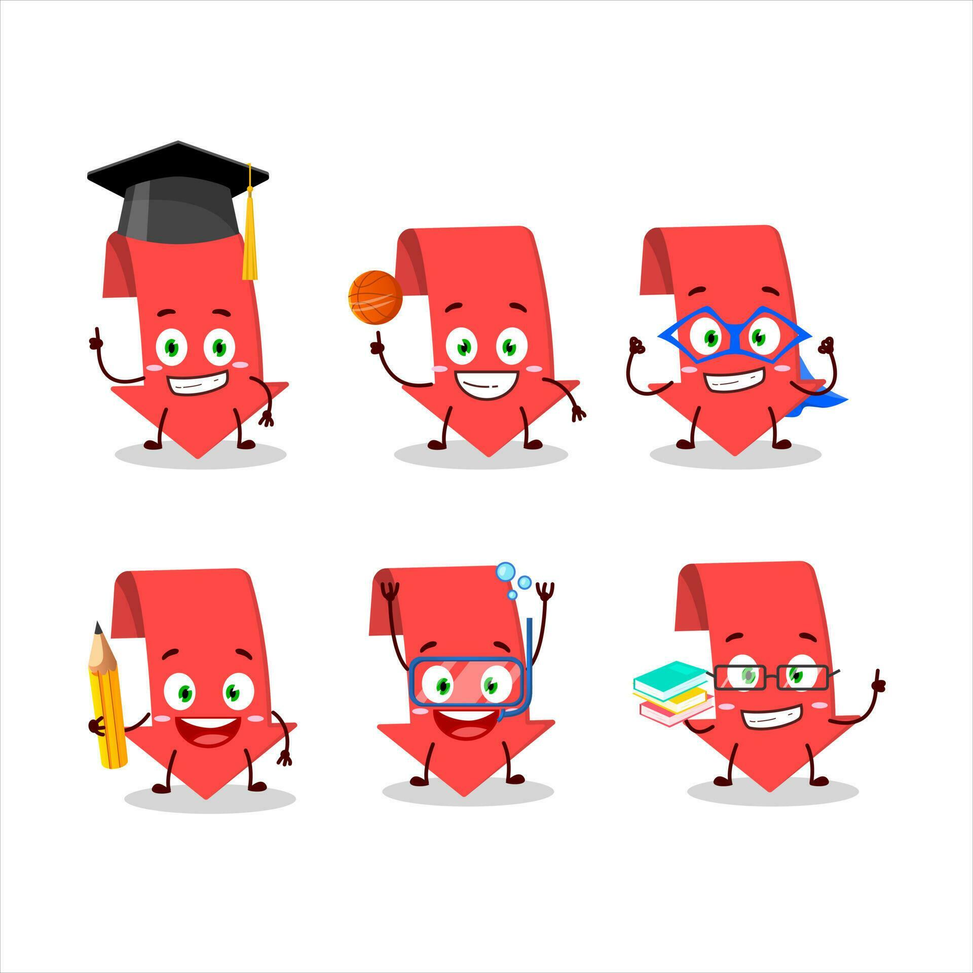 School student of arrow down cartoon character with various expressions Stock Free