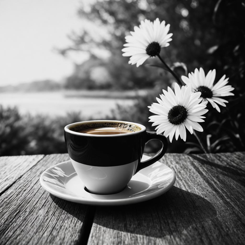 Cup of coffee, flowers, by @ai_generated