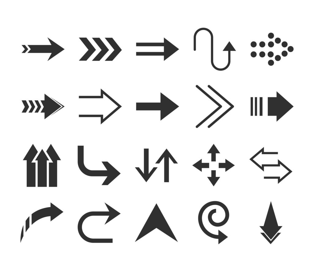 arrows direction guide cursor web navigation icons set silhouette style Stock Free